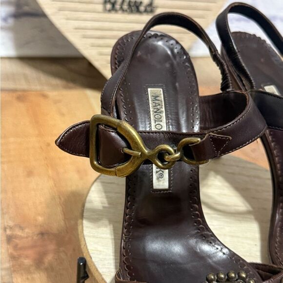 Manolo Blahnik brown leather high heel sandals - Picture 7 of 14